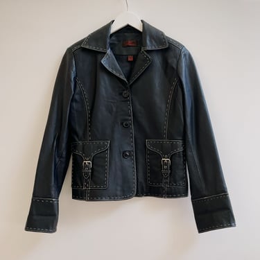Ebony Leather Whipstitch Jacket