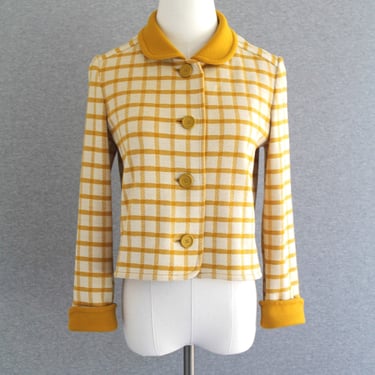 Mid Century Mod - Mustard - Wool Knit - cropped jacket - by Kimberly - Estimated size S/M 