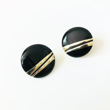 Vintage Black Enamel Earrings 