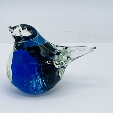 Vintage Vintage Blue Bird of Happiness Art glass Bird Figurine/Paperweight by Lee Ward Signed and dated 1983 