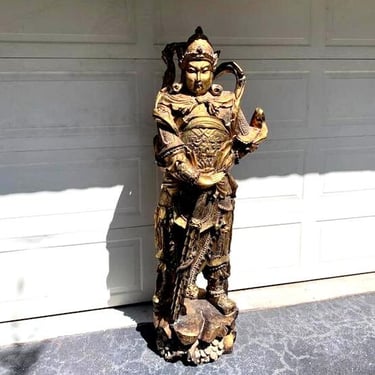 Large Gold Gilt Wood Wei Tuo Statue 