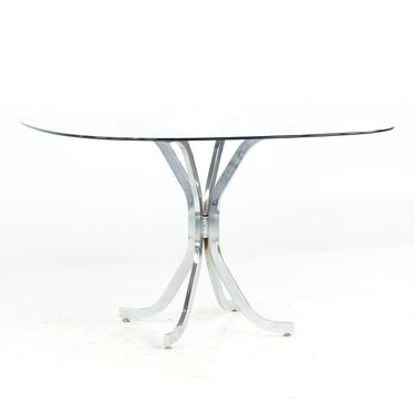 Milo Baughman Style Mid Century Glass and Chrome Dining Room Table - mcm 