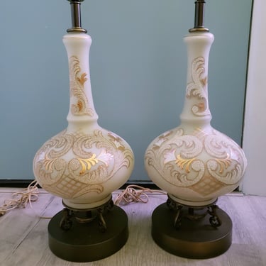 Pair 1950s West Germany Bavarian Bristol Table Lamps Hand Blown Glass lighting Bedroom lamps 
