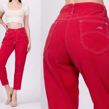 80s Red Chic High Waisted Jeans - Small to Medium, 27