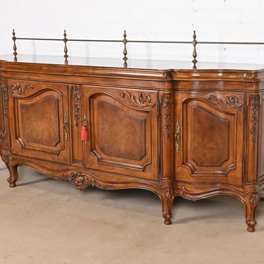 Karges French Provincial Louis XV Carved Burled Walnut Sideboard or Bar Cabinet