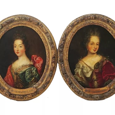 Antique Oil Paintings, Portraits, (2) French Noble Females, 16th / 17 Century!!