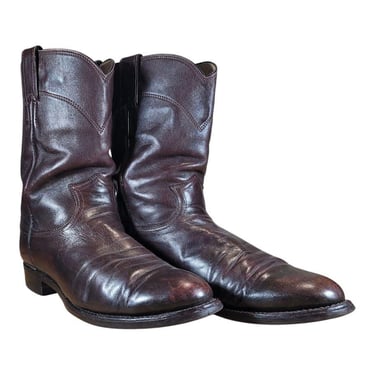Vintage Brown Leather Justin Cowboy Boots men display picture 3
