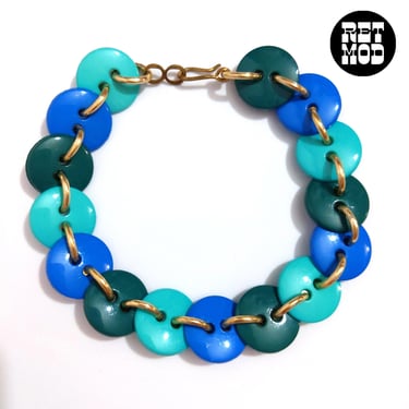 Unique Vintage 70s Blue Button Link Bracelet 
