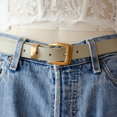 light green belt | 70s 80s vintage pale pastel green gray greige faux vegan leather skinny belt 