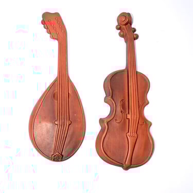 Mid Century Wall Art, Mandolin and Violin, Orange, 1960s 