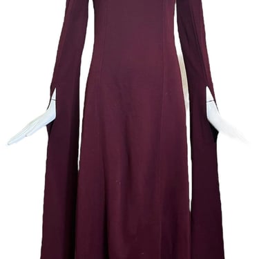 Joshua Tree California 1970s Wine Colored Maxi Dress with Medieval Sleeves