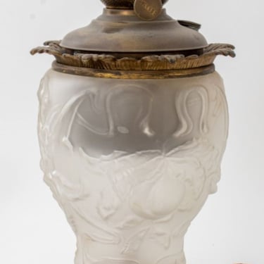 Gilt Brass Mounted Pressed Glass Oil Lamp
