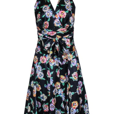 Escada - Navy & Floral Print Halter Dress Sz 8