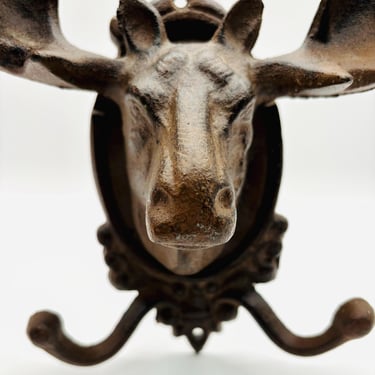 Large Moose Antler Double Coat Wall Hook Hanger Rustic Cast Iron Heavy Duty by LeChalet