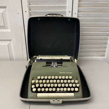 1961 Vintage Smith Corona Olive Green Sterling Typewriter with Hard Case