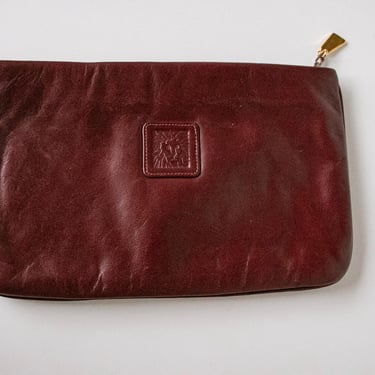 1970s Anne Klein Calderon Clutch Purse Oxblood  Leather Bag 