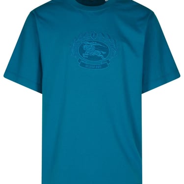 Burberry Turquoise Cotton T-Shirt Man