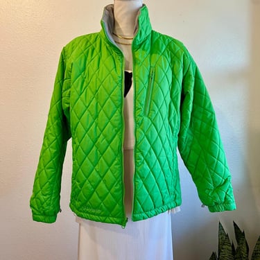 Vintage Columbia Bright Green Quilted Zip Up Jacket Women's Size Large 