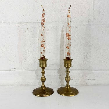 Vintage Brass Candle Holders Pair Candlesticks Retro Decor Mid-Century Hollywood Regency Candleholder Wedding 