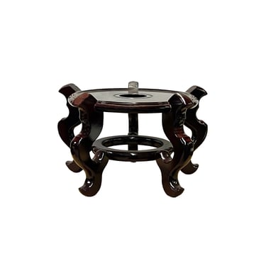 10" Chinese Dark Brown Wood Round Table Top Vase Stand Display Easel ws2940E 