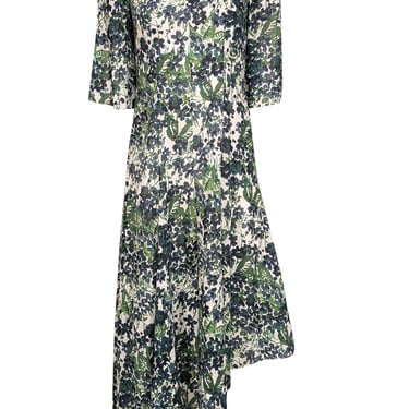 Alejandra Alonso Rojas - Blue, Green, & White Floral Print Mid-Maxi Dress Sz 4