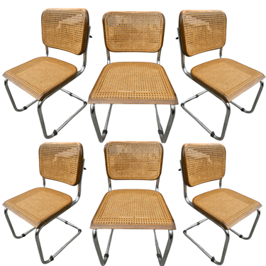 Set of 6 Wood and Cane on Cane Cesca Chairs