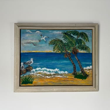 1966 Magid Tropical Coastal Landscape Oil Painting, Framed 