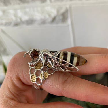 Big Buzz Ring, Sterling and Amber