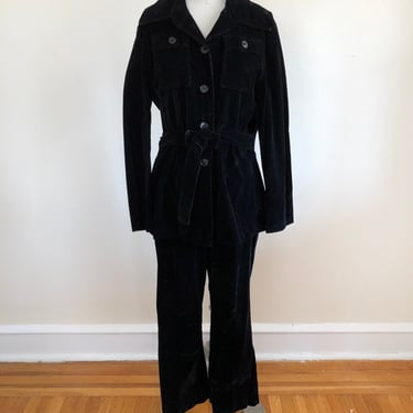 Black Velveteen Suit - Jacket and Pants - 1970s 