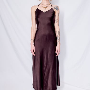 Black Overdyed Acetate Bias Strap Dress