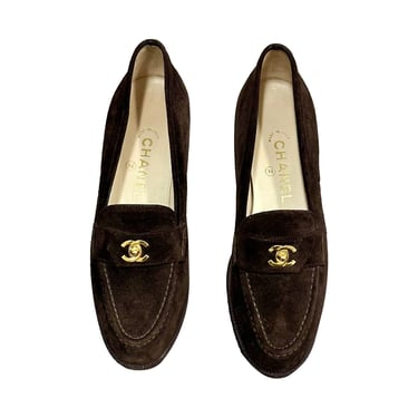 Chanel Brown Suede Turnlock Loafers