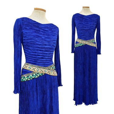 Vtg 80s 1980s Mary Mcfadden Couture Egyptian Revival Fortuny Pleated Formal Gown 