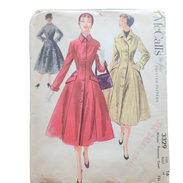 Vintage 50s Sewing Pattern: Princess Coat McCall's 3329 