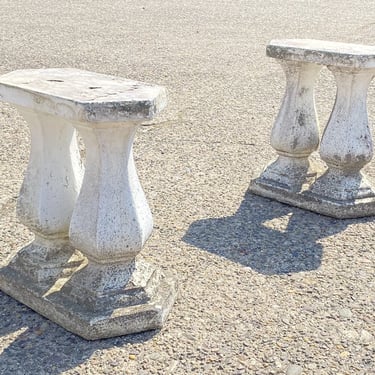 Vintage Classical Concrete Cement Double Baluster Outdoor Garden Bench Pedestals