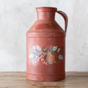14"h Painted Milk Jug, Primitive Red Dairy Can, Vintage Vase 