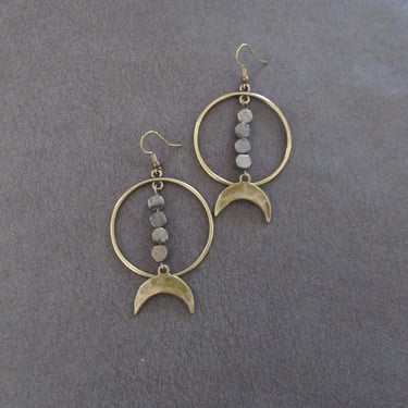 Antique bronze hoop and pyrite earrings 