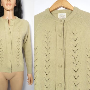 Vintage 60s Taupe Simple Classic Button Up Cardigan Size S 