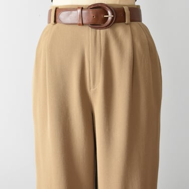vintage beige wool trousers, high waist tailored pants 