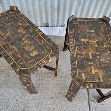 Mid-Century Modern Pair of Tortoiseshell Rectangular End Tables 