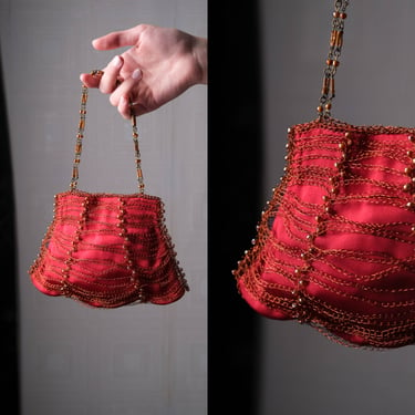Vintage Y2K Crochet Metal Cocktail Evening Top Handle Purse w/ Silk Lined Interior | Lisa Toland | Knit Crochet Bohemian Hand Made Bag 