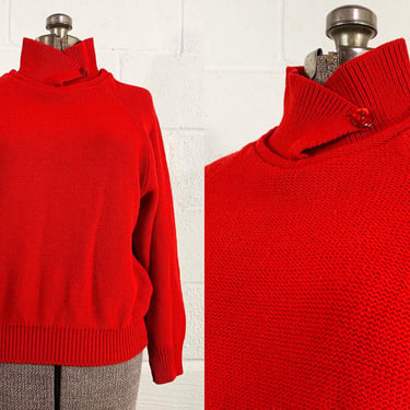 Vintage Red Sweater Donagain Mockneck Button Neck Buttons Turtle Neck Knit Made in USA Large 1990s 1980s XL 