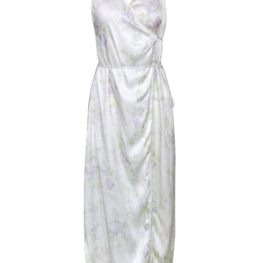 L'Academie - Ivory & Green Floral Sleeveless Wrap Dress Sz S