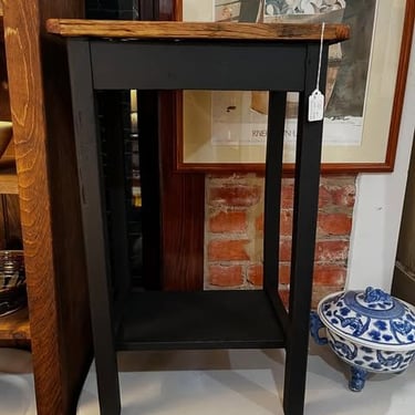 Reclaimed wood side table. 26.5” tall x 16.5” wide x 11.75” deep 