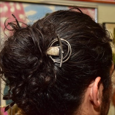 Abstract Modernist Solid Silver Hair Stick, Artisan Hand-Made Hair Decoration, Bun Holder, Vintage Hair Accessories, 4 7/8