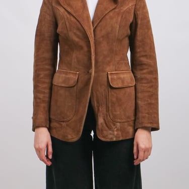 1970s Brown Suede Blazer Jacket