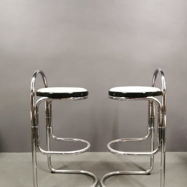 Vintage Bar Stools with Metal Frame and Upholstered Seats, Set of 2 