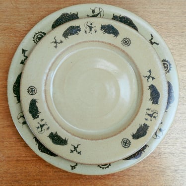 The Throwing Stone Pottery | Salad and Dinner Plate | Western Buffalo Native American | Sedona AZ USA 