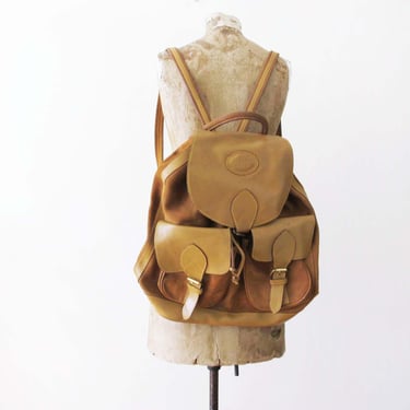 Vintage Brown Leather Backpack - 90s Leather School Bookbag - Overnight Bag - Weekender Bag - Bohemian Hippie Backpack 