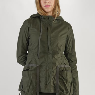 Loosely Tailored High Neck Hooded Jacket with Bold Pocket Details