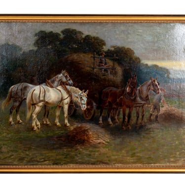 19th Century French Barzibon School Painting of Hay Making